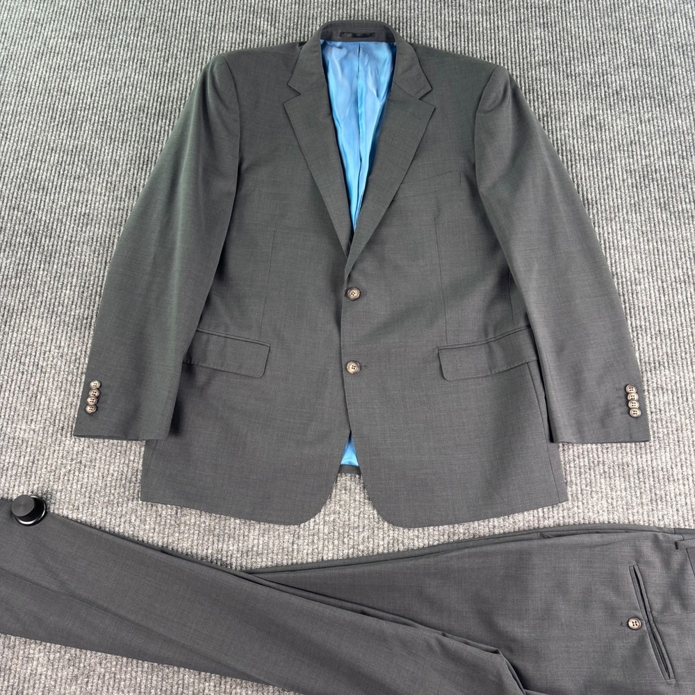 Rivelino Suit 44R Gray Wool Blend Solid Business Career Wedding Formal 38x29